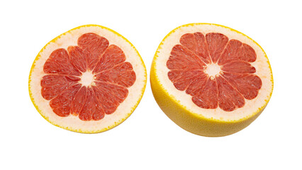 背景透過のルビーグレープフルーツ断面（2分割・カットアウト素材）