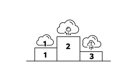 Cloud computing achievements vector illustration in minimalist line art for technology design