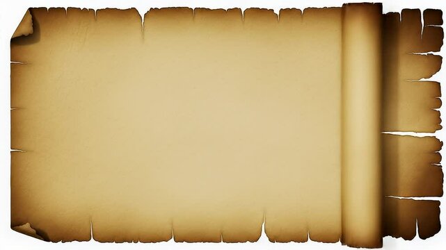 Old parchment scroll unfolding on white background. 4K Video