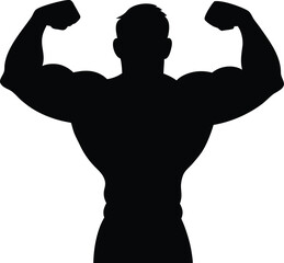 Fototapeta premium Silhouette of a muscular man showing strong body and muscles