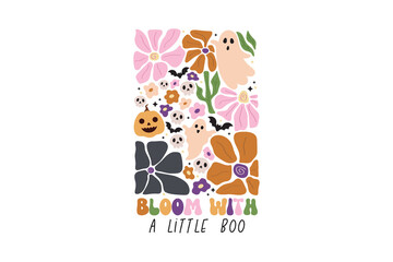 bloom with a little boo Halloween illustration isolated on transparent background