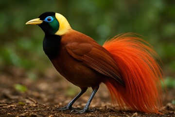 Vibrant bird with colorful plumage.