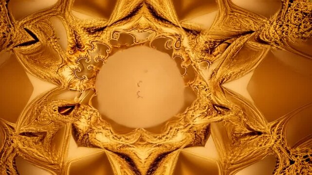 Golden Abstract Kaleidoscope Intricate Symmetrical Pattern Design, Luxurious Gold Texture,  Artistic Digital Art