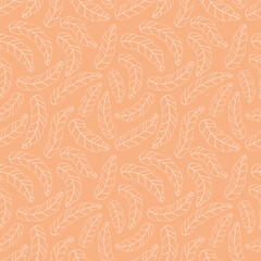 seamless pattern with outline leaves vector background in orange