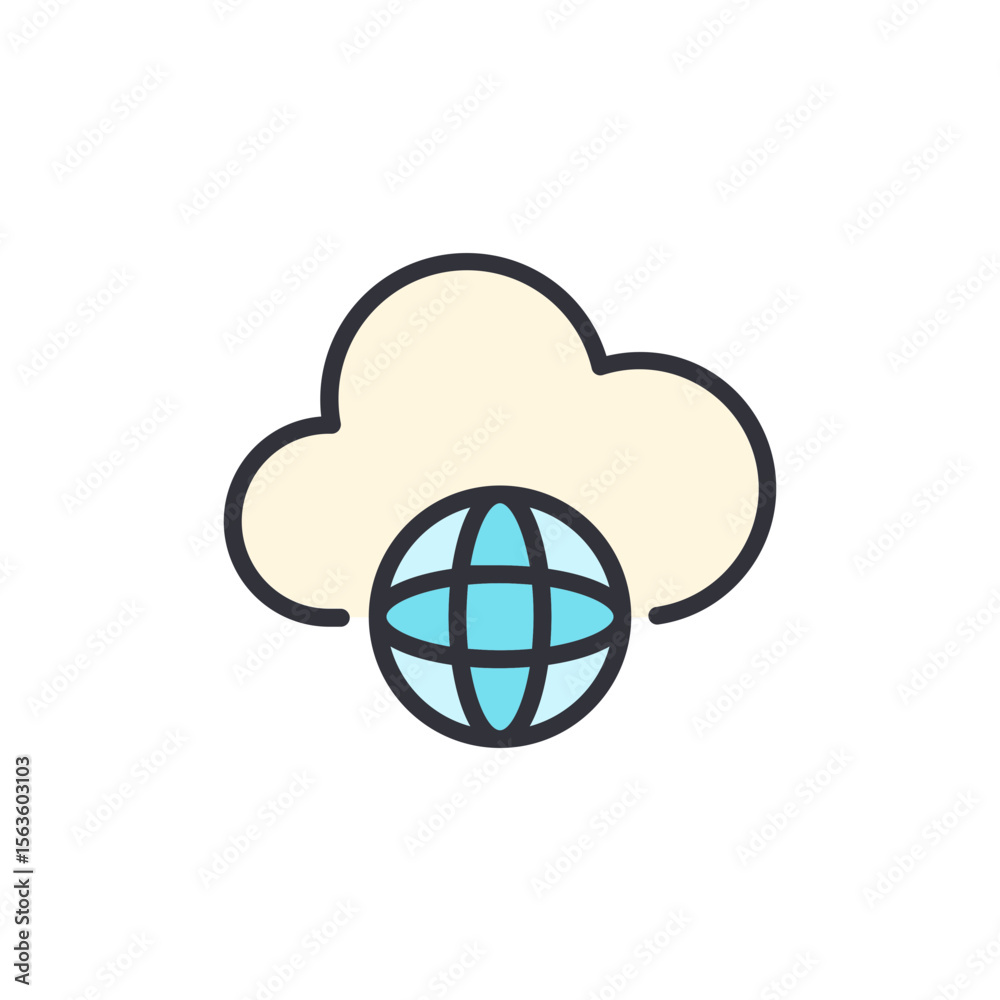 Poster stylized global network access through cloud computing platform icon