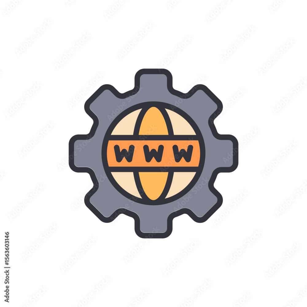 Poster internet configuration process with gear and globe on a transparent background