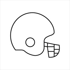 Football helmet outline icon vector illustration in minimal line art style for American sport safety equipment and athletic head protection design.