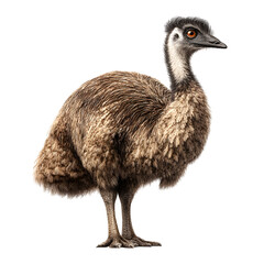 Emu in strong upright pose, textured plumage, native Australian symbol of endurance and resilience, transparent background, highlighting glossy red lacquer with elegant finish