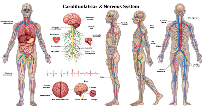 Human cardiovascular and nervous system vector illustration for medical education and diagrams