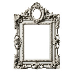An ornate white vintage frame with carved details isolated on transparent background