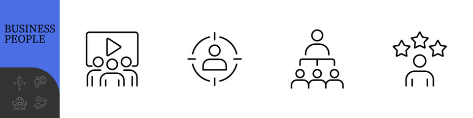 Business People Line Editable Icons set. Vector illustration in modern thin line style of business related icons: research, meeting, business communication, male and female avatars, team structure
