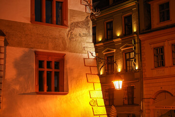 Traditional Medieval Houses and Streets in Sighisoara, Romania at Night – Historic Architecture...