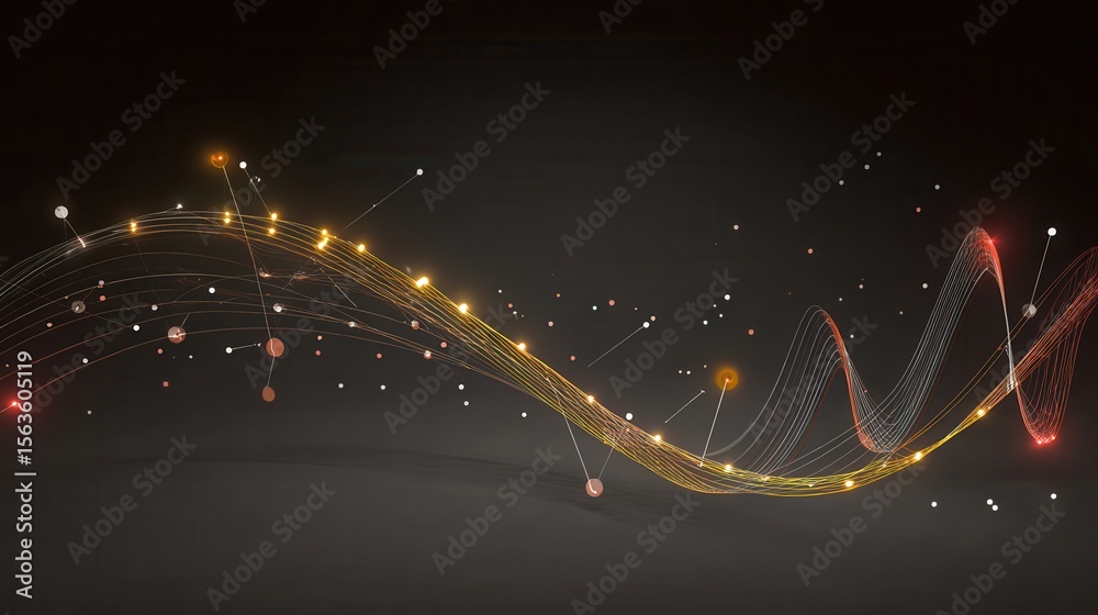 Poster abstract design with flowing lines and glowing particles.