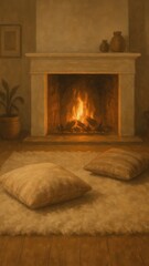 Fototapeta premium Cozy fireplace with warm ambiance.