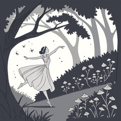 Fairy Silhouette Dancing in Moonlit Forest ballerina