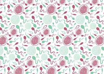 Seamless vector pattern of stylized sperm forms fertilized