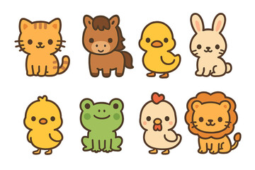 Cute animal characters representing a variety of species, perfect for children's illustrations or educational materials