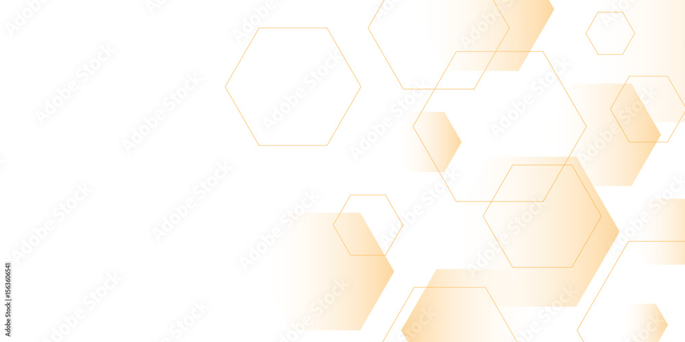 Poster white and orange technology hexagonal abstract background. abstract gradient hexagon digital technol