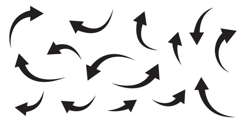 Obraz premium Set of curved arrows isolated on white background. Curved arrows, hand drawn curved arrows. Set long black curve arrow icon vector . black curve arrow icon set. long arrow icon set. curve arrow vector