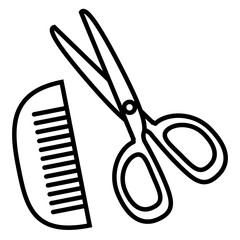 シンプルなハサミとくしのイラスト