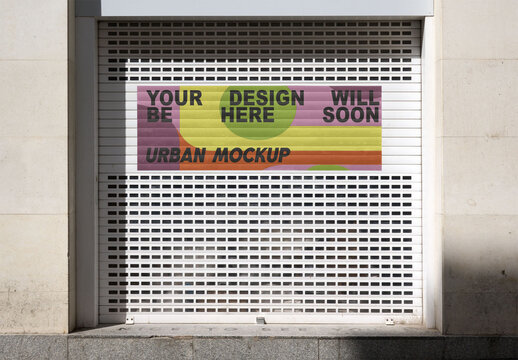 Urban Closed Roller Shutter ready for your design. PSD template mockup.