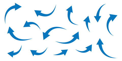 Set of curved arrows isolated on white background. Curved arrows, hand drawn curved arrows. Collection of pointers. Vector illustration. long arrow icon set. curve arrow vector illustration.