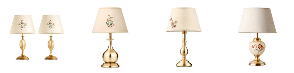 Elegant Table Lamps Collection with Floral Embroidery on White Background