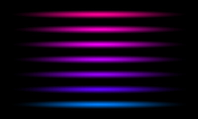 Set of glowing neon lines. Laser and luminous neon light. Pink, blue, purple, violet flashes. Vector illustration on black background