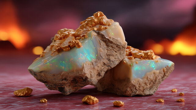 Raw opal mineral with orange ironstone matrix