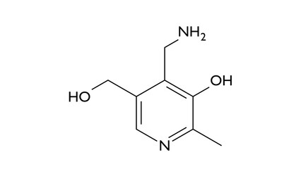 pyridoxamine molecule, structural chemical formula, ball-and-stick model, isolated image vitamin b6
