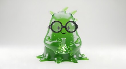 Adorable Green Slime Scientist 3D Render of a Cute, Gooey Character