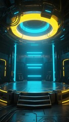 Futuristic Interior with Neon Lighting and Circular Design