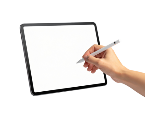 Realistic Hand Holding a Touchscreen Device, Isolated on Transparent Background