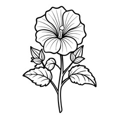 hollyhock flower line art on white background