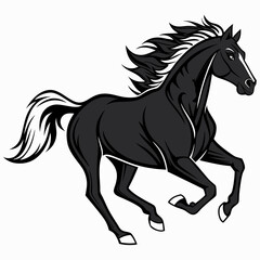Obraz premium Majestic black stallion galloping with flowing mane and tail black horse running