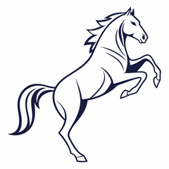 Majestic dark blue horse rearing on white background outline silhouette