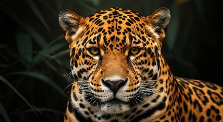 Obraz premium Majestic Jaguar Portrait in Lush Greenery