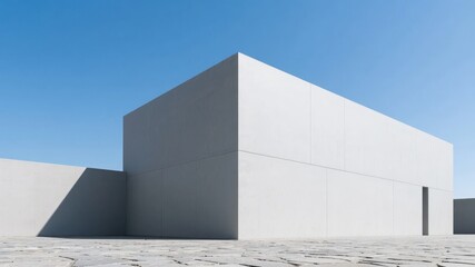 Modern Minimalist Building with Clean Lines and Bright Sky