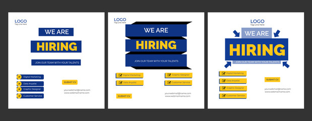 We are hiring social media post square web banner design template for job vacancy  We are hiring job vacancy social media post banner design template with red color. We are hiring job vacancy square w
