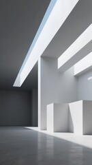 Modern minimalist interior with geometric shapes and natural light