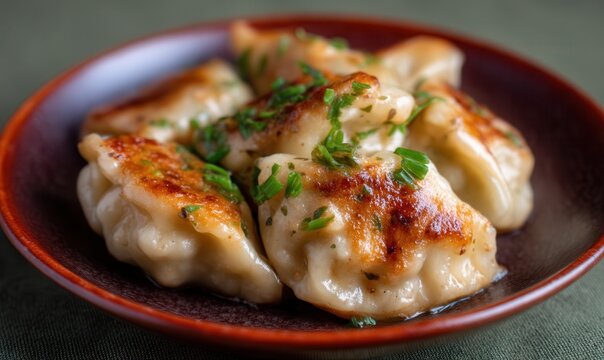 Flaky khinkal with garlic sauce