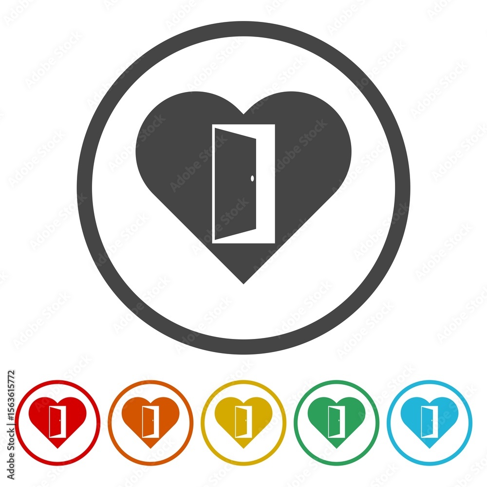 Fototapete door of heart icon. set icons in color circle buttons