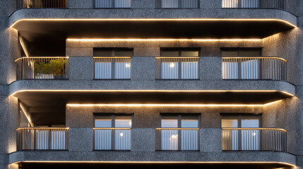 Fototapeta premium Modern Apartment Balcony with Integrated LED Strip Night View