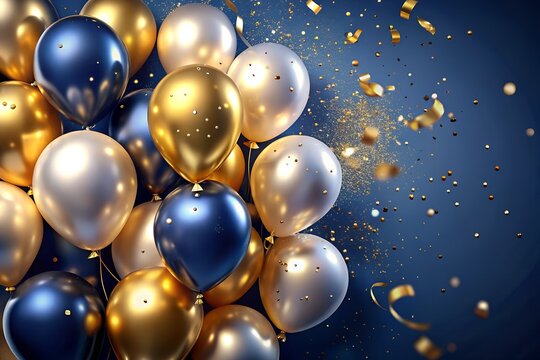 golden and blue balloons on beground
