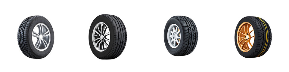 Fototapeta premium Four Car Tires with Different Rims Isolated on White