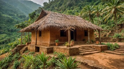 Fototapeta premium village landscape hut house