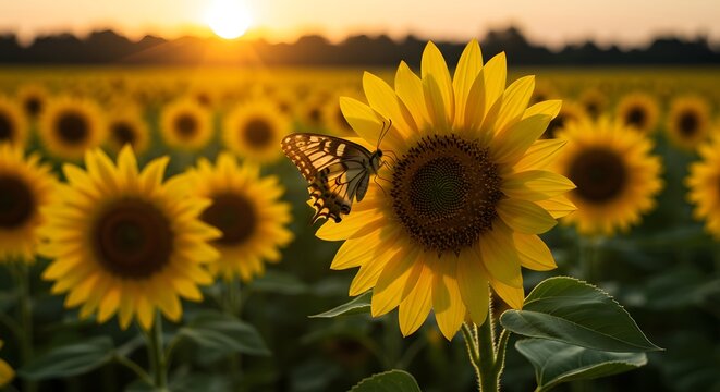 Close-up of butterfly landing on flower in open field