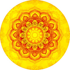 Bright Yellow and Red Mandala with Ornamental Floral Pattern