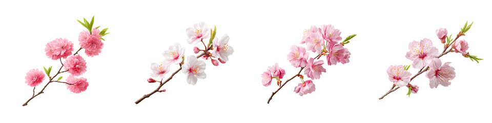Cherry Blossom Branch Collection - Springtime Pink Flowers on White