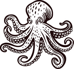 Fototapeta premium Hand drawn octopus illustration with curling tentacles in vintage engraving